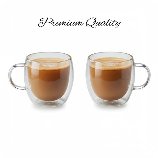 Set of 2 Premium Double Wall Glass Mugs 200 ML – Perfect for Hot & Cold Drinks (Regular Size)