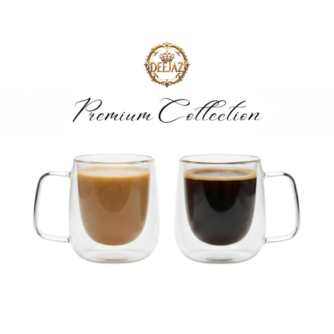 Set of 2 Modern Premim Double Wall Glass Mugs 200 ML – Perfect for Hot & Cold Drinks (Regular Size)
